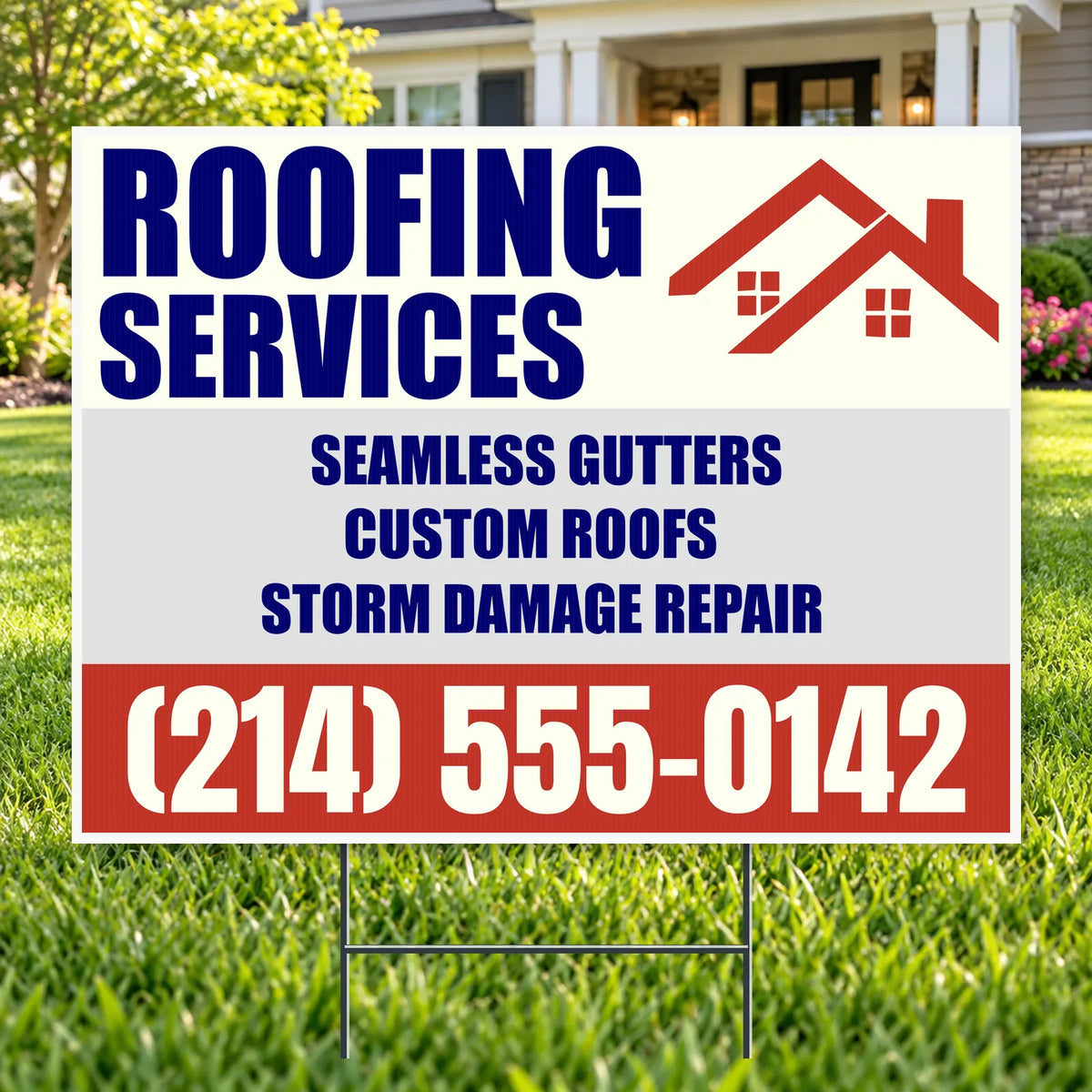 Roofers Signs - Navy & Terracotta Double Roof Roofing Services Yard Sign – 24 x 18 YardSigns.com