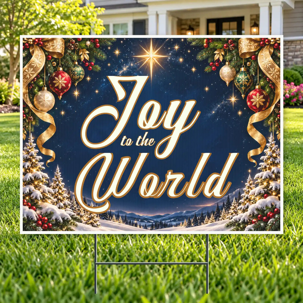 Christmas Greeting - Navy & Gold Winter Star Christmas Yard Sign Template – Custom Message – 24 x 18 YardSigns.com