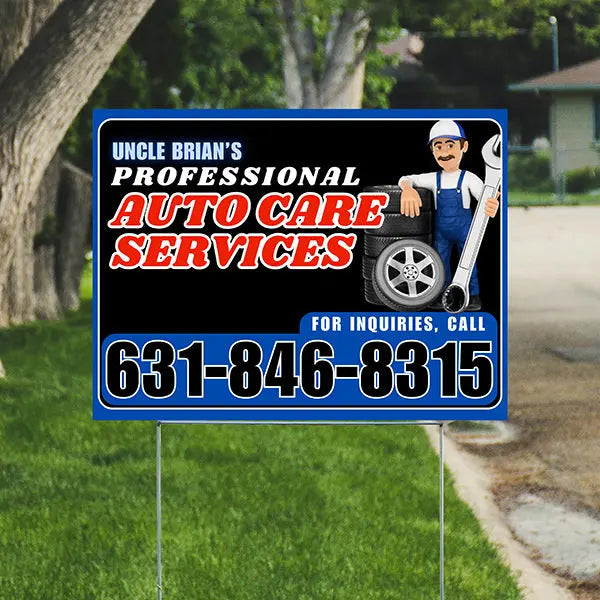 Auto Repair Services Pack - Complete Auto Care Signs, Oil Changes Signs, Brake Service Signs, A/C Service Signs, Alignment Signs - Blue Design - 12 Yardsigns YardSigns.com
