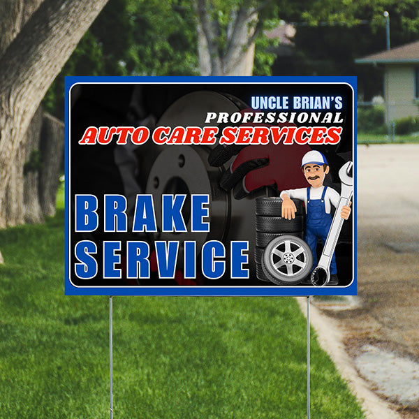 Auto Repair Services Pack - Complete Auto Care Signs, Oil Changes Signs, Brake Service Signs, A/C Service Signs, Alignment Signs - Blue Design - 12 Yardsigns - YardSigns.com