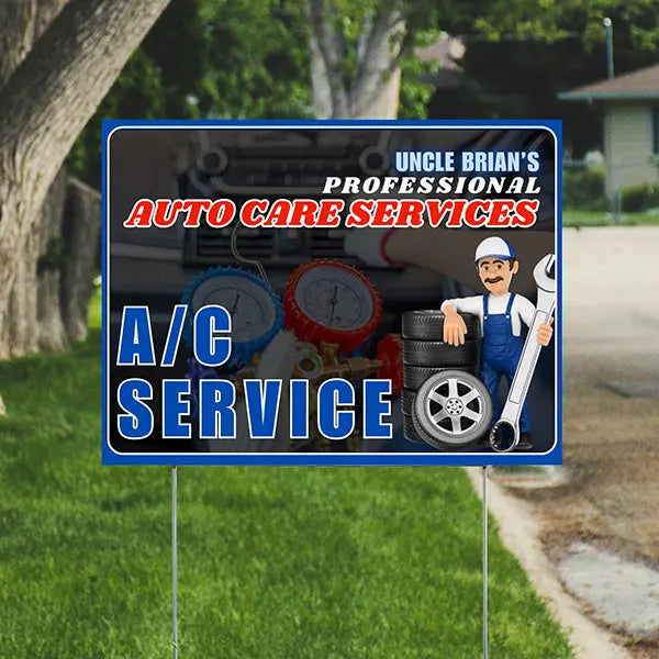 Auto Repair Services Pack - Complete Auto Care Signs, Oil Changes Signs, Brake Service Signs, A/C Service Signs, Alignment Signs - Blue Design - 12 Yardsigns YardSigns.com