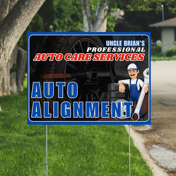 Auto Repair Services Pack - Complete Auto Care Signs, Oil Changes Signs, Brake Service Signs, A/C Service Signs, Alignment Signs - Blue Design - 12 Yardsigns - YardSigns.com