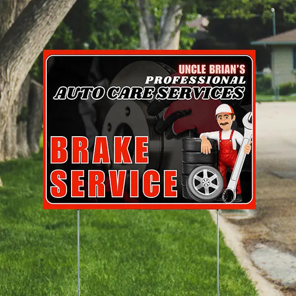 Auto Repair Services Pack - Complete Auto Care Signs, Oil Changes Signs, Brake Service Signs, A/C Service Signs, Alignment Signs - Chili Red Design - 12 Yardsigns YardSigns.com