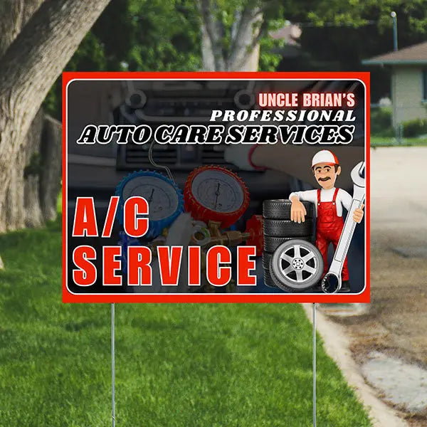 Auto Repair Services Pack - Complete Auto Care Signs, Oil Changes Signs, Brake Service Signs, A/C Service Signs, Alignment Signs - Chili Red Design - 12 Yardsigns YardSigns.com