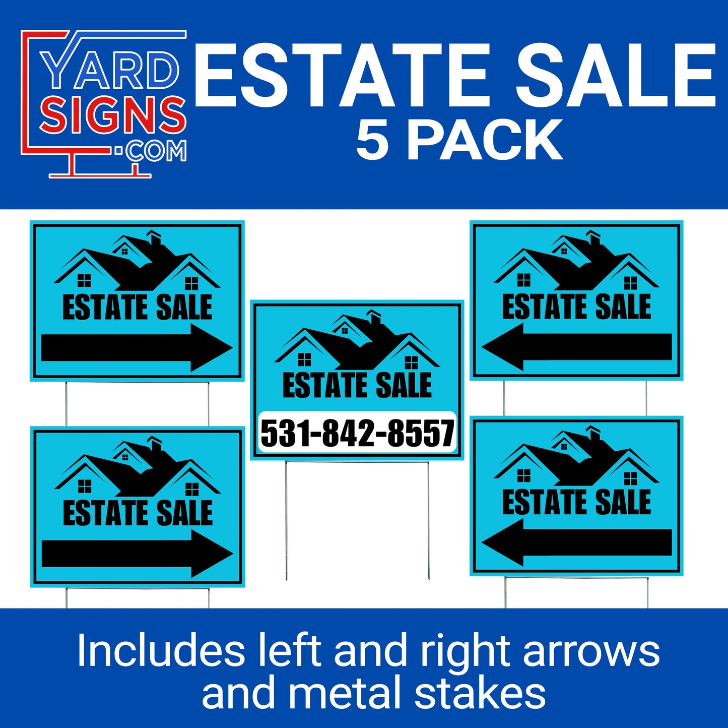 Estate Property Sale Directional Signs - With Arrows and Metal Stakes YardSigns.com