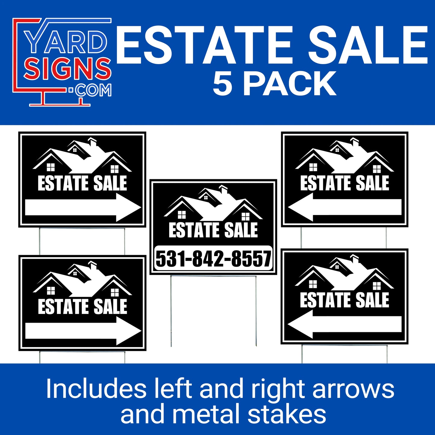 Estate Property Sale Directional Signs - With Arrows and Metal Stakes YardSigns.com