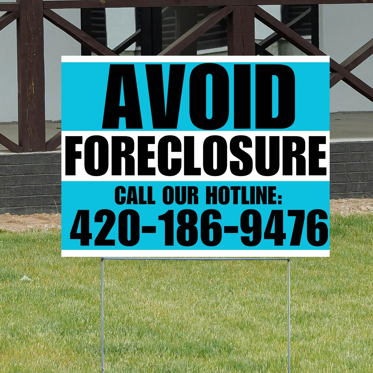 Real Estate - Avoid Foreclosure - Behind on Payments? We Can Help - Aqua Blue and White Design YardSigns.com
