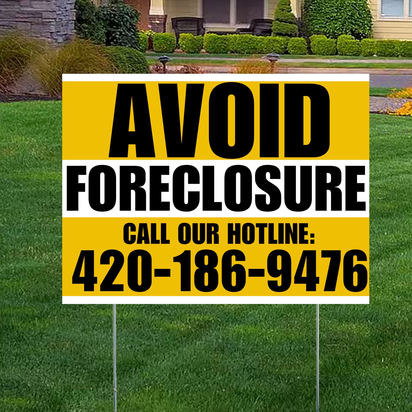 Real Estate - Avoid Foreclosure - Behind on Payments? We Can Help - Mustard Gold and White Design