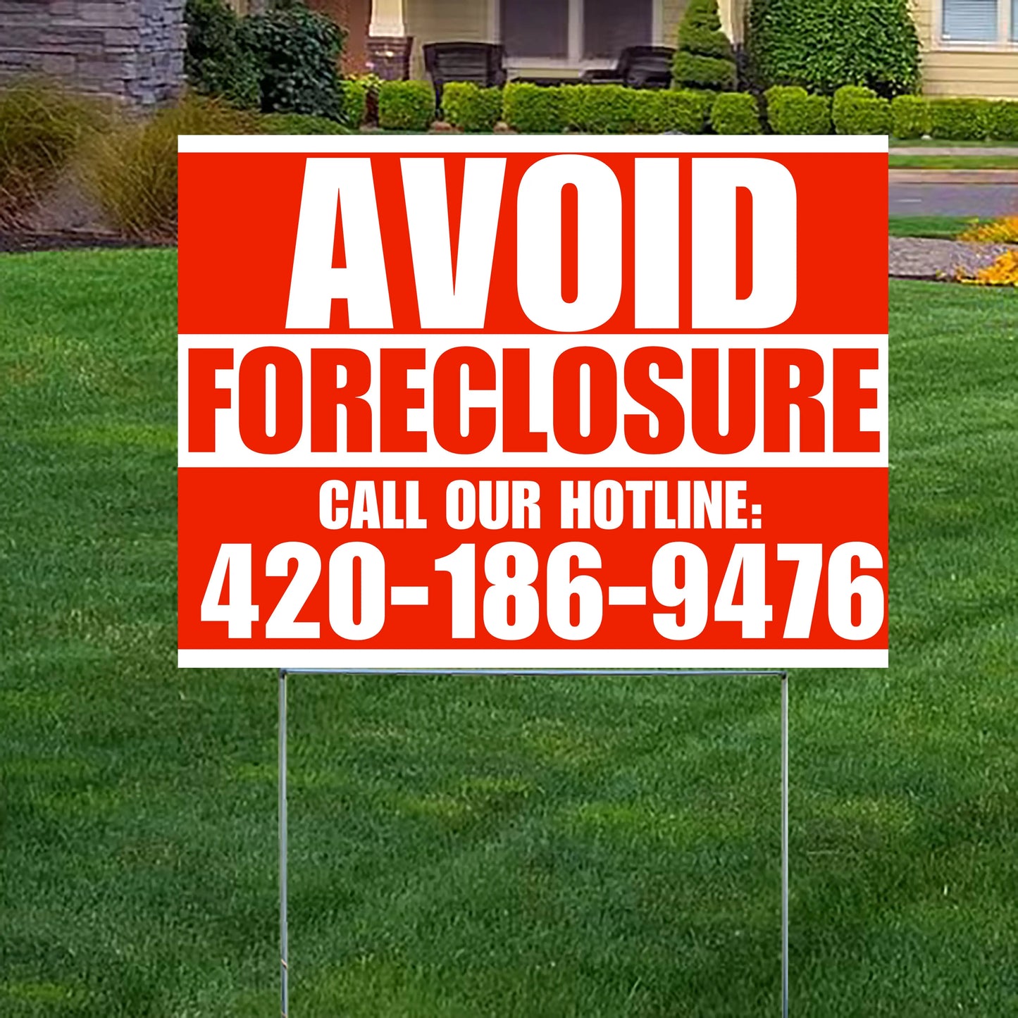 Real Estate - Avoid Foreclosure - Behind on Payments? We Can Help - Chili Red and White Design YardSigns.com