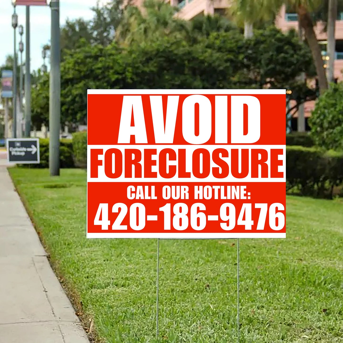 Real Estate - Avoid Foreclosure - Behind on Payments? We Can Help - Chili Red and White Design YardSigns.com