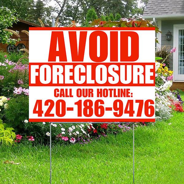 Real Estate - Avoid Foreclosure - Behind on Payment? We Can Help - White and Chili Red Design - YardSigns.com
