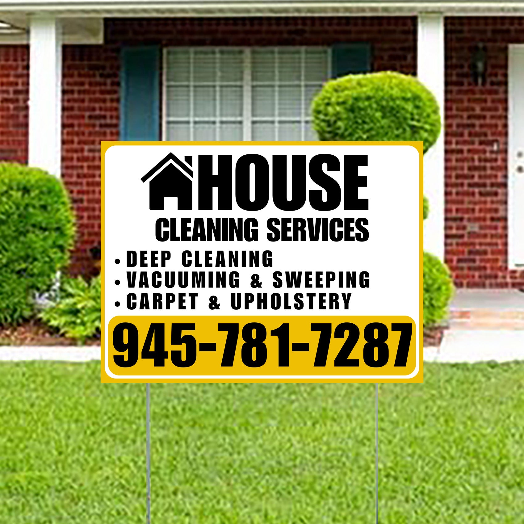 Cleaners/Maids Signs - House Cleaning Services - Deep Cleaning, Vacuuming & Sweeping, Carpet & Upholstery - Plain Mustard Gold White Design - YardSigns.com