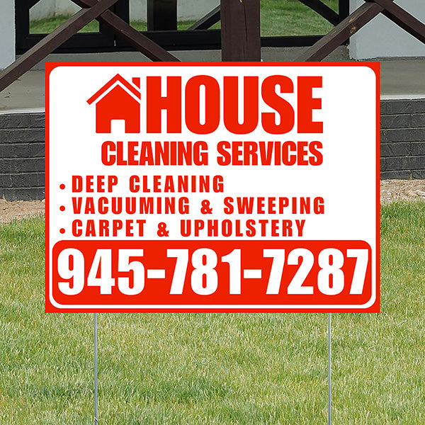 Cleaners/Maids Signs - House Cleaning Services - Deep Cleaning, Vacuuming & Sweeping, Carpet & Upholstery - Plain Chili Red White Design - YardSigns.com