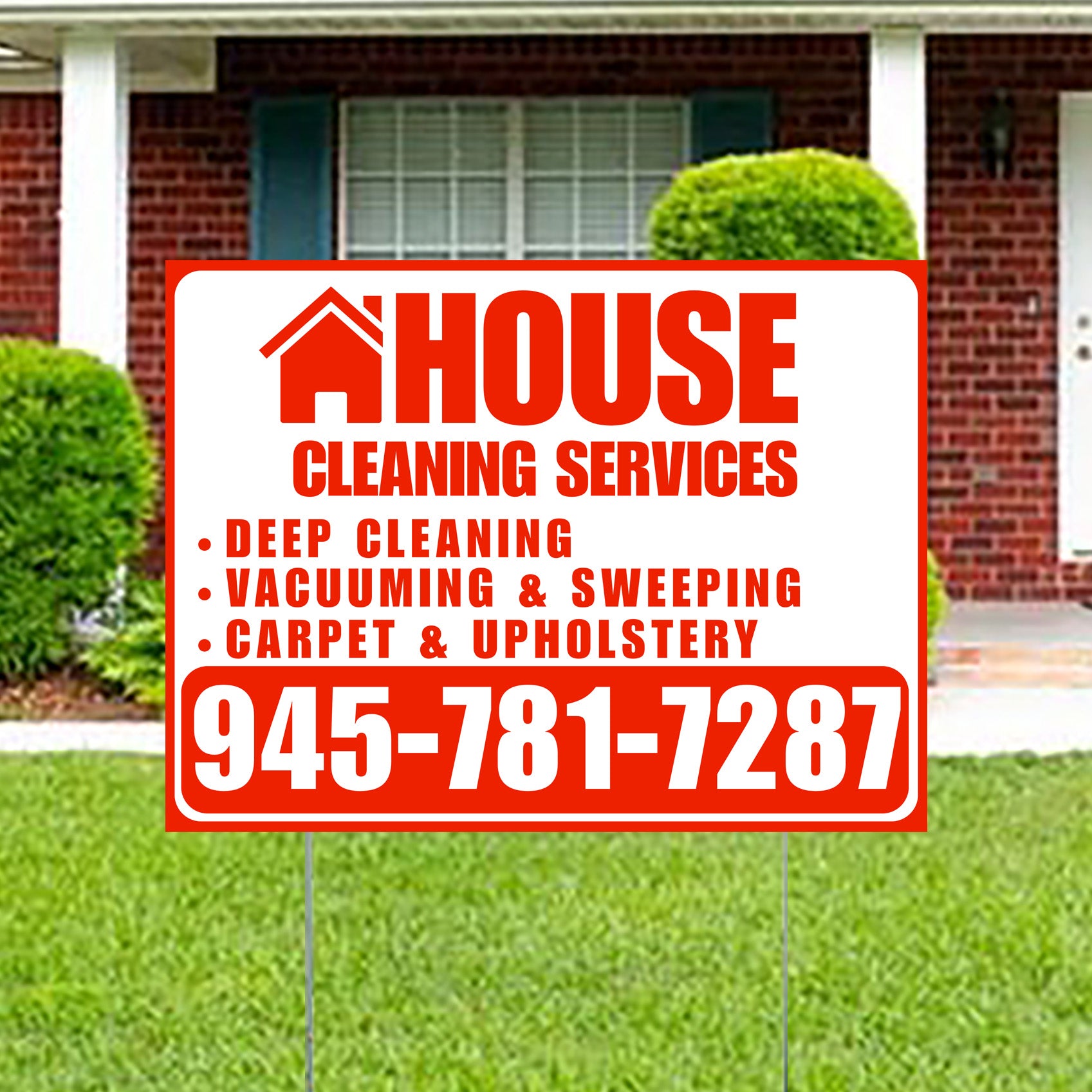 Cleaners/Maids Signs - House Cleaning Services - Deep Cleaning, Vacuuming & Sweeping, Carpet & Upholstery - Plain Chili Red White Design - YardSigns.com