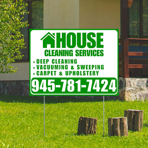 Cleaners/Maids Signs - House Cleaning Services - Deep Cleaning, Vacuuming & Sweeping, Carpet & Upholstery - Plain Green White Design - YardSigns.com