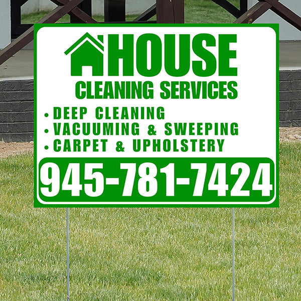 Cleaners/Maids Signs - House Cleaning Services - Deep Cleaning, Vacuuming & Sweeping, Carpet & Upholstery - Plain Green White Design - YardSigns.com
