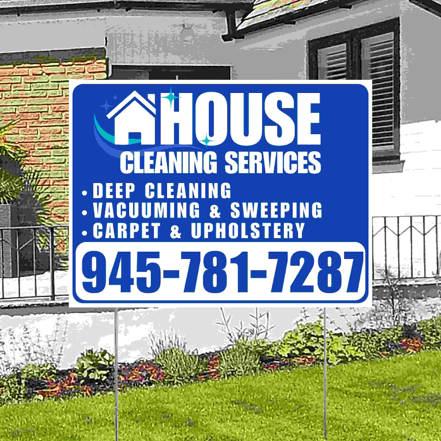 House cleaning services sign in front of a house