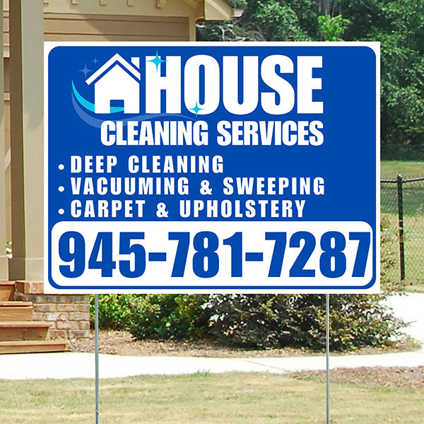 Cleaners/Maids Signs - House Cleaning Services - Deep Cleaning, Vacuuming & Sweeping, Carpet & Upholstery - Plain White Blue Design - YardSigns.com