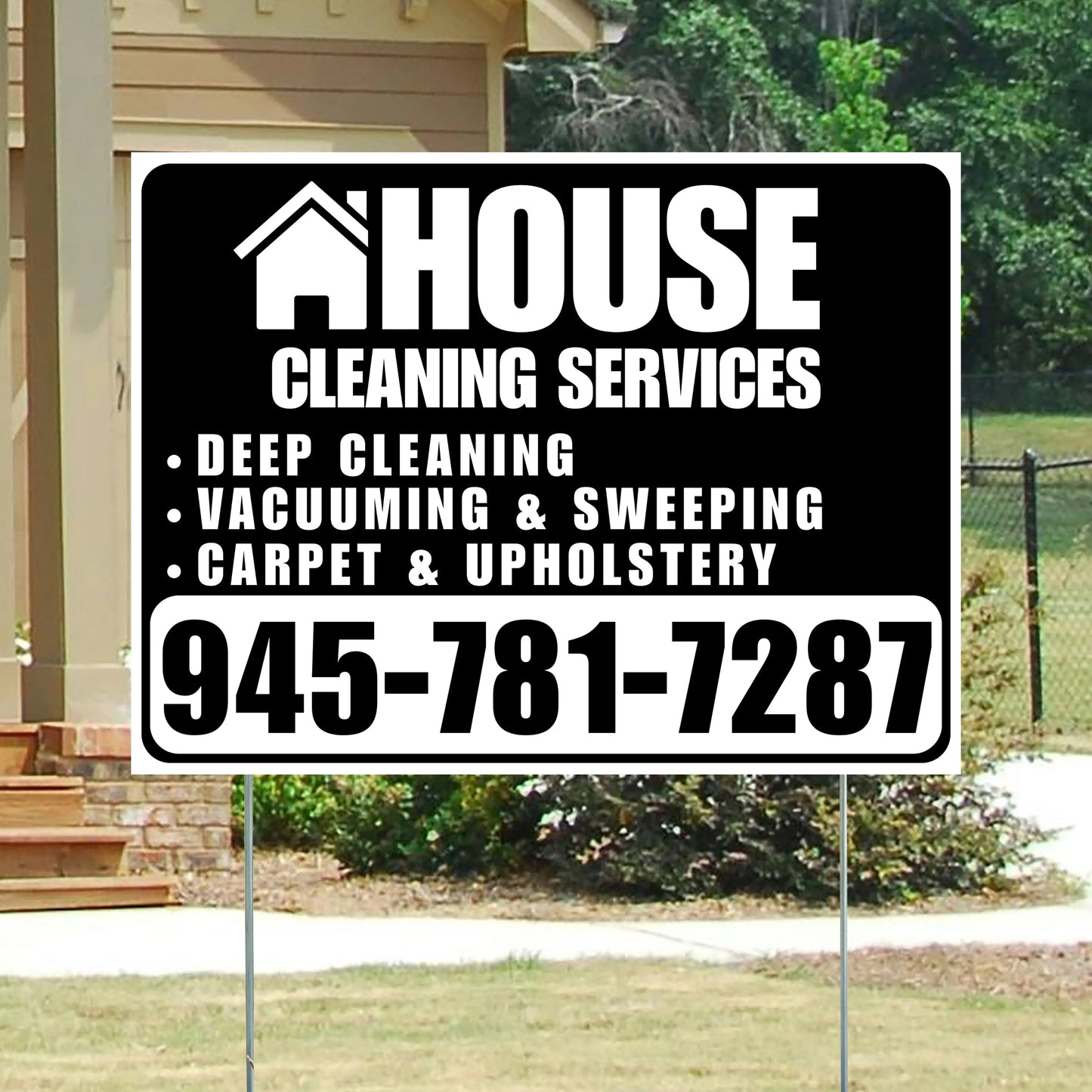 Cleaners/Maids Signs - House Cleaning Services - Deep Cleaning, Vacuuming & Sweeping, Carpet & Upholstery - Plain White Black Design YardSigns.com