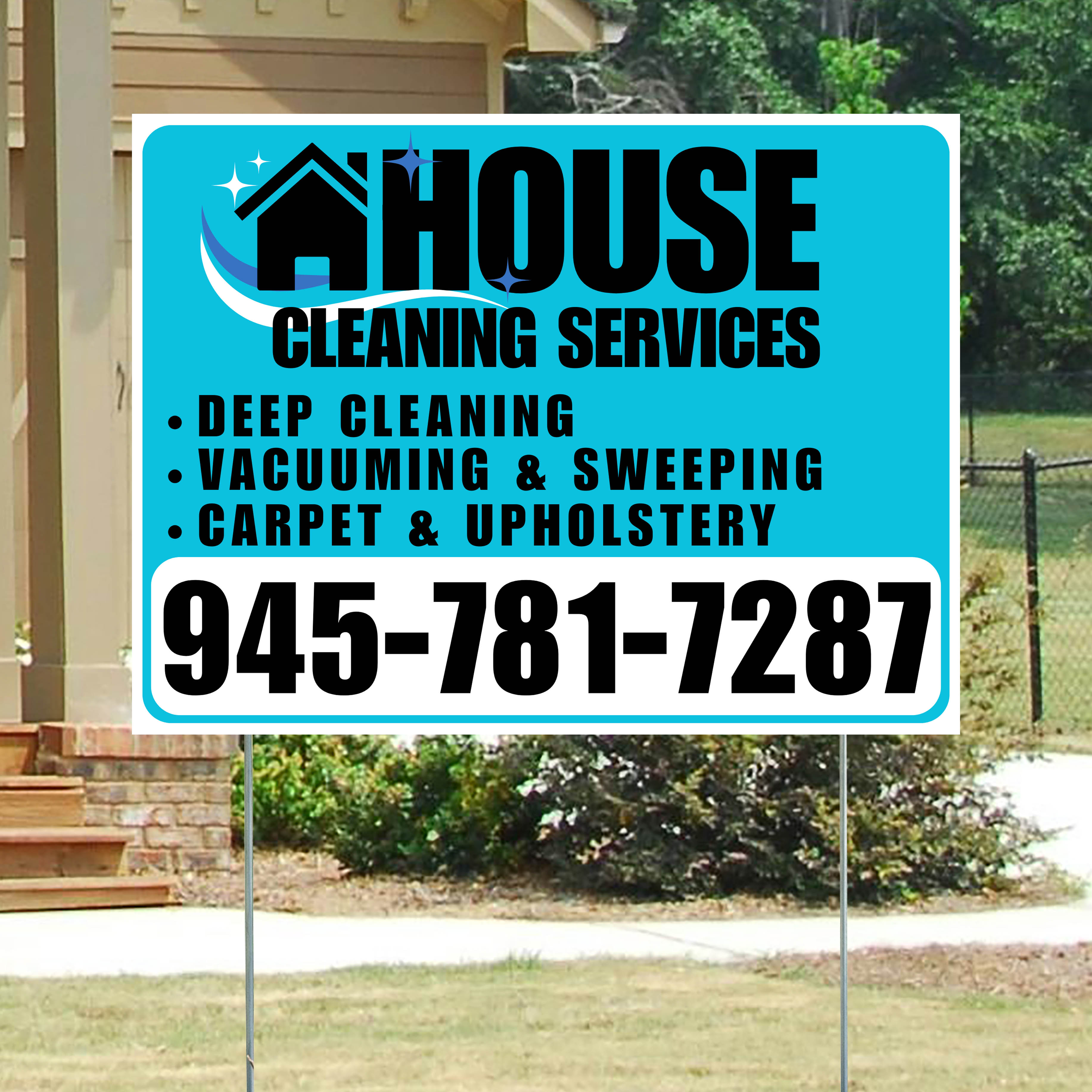 Cleaners/Maids Signs - House Cleaning Services - Deep Cleaning, Vacuuming & Sweeping, Carpet & Upholstery - Plain White Aqua Blue Design - YardSigns.com
