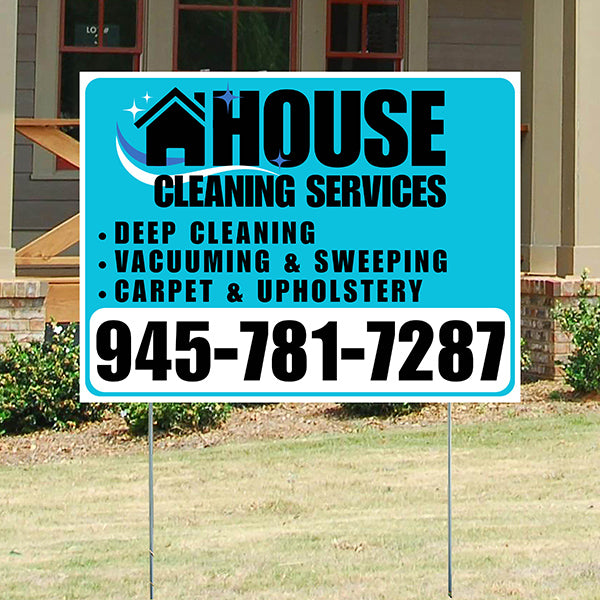 Cleaners/Maids Signs - House Cleaning Services - Deep Cleaning, Vacuuming & Sweeping, Carpet & Upholstery - Plain White Aqua Blue Design - YardSigns.com