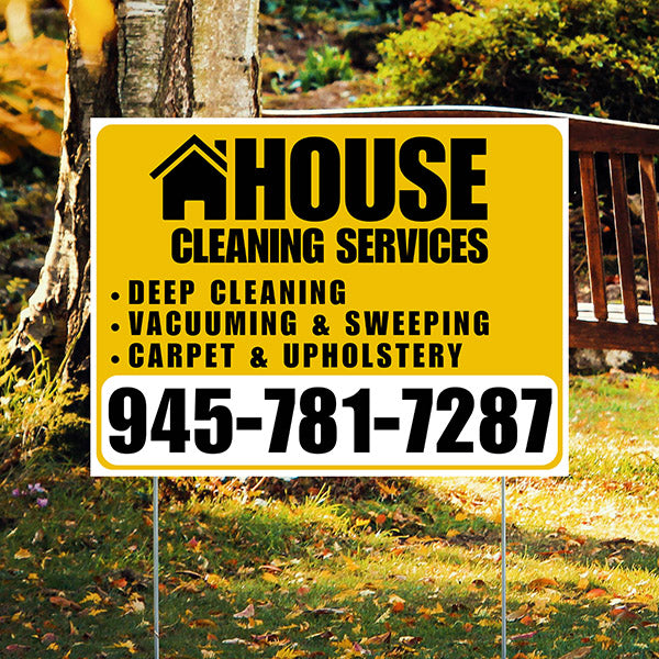 Cleaners/Maids Signs - House Cleaning Services - Deep Cleaning, Vacuuming & Sweeping, Carpet & Upholstery - Plain White Mustard Gold Design - YardSigns.com