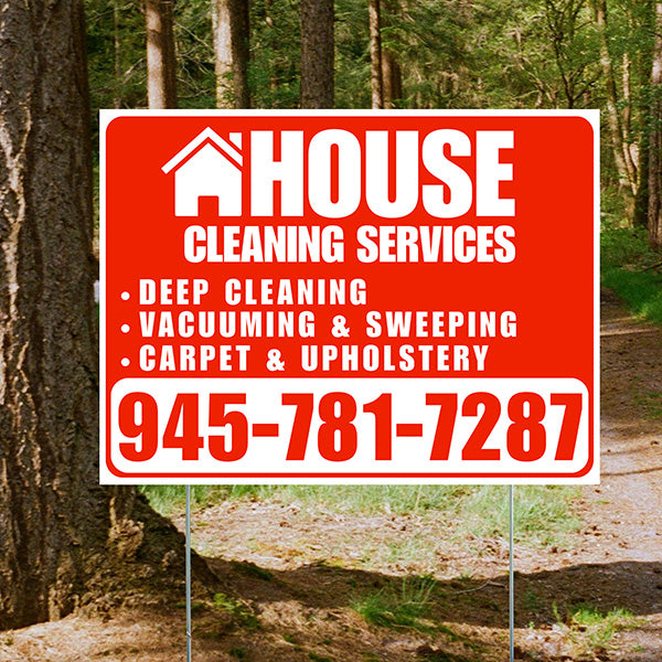 Cleaners/Maids Signs - House Cleaning Services - Deep Cleaning, Vacuuming & Sweeping, Carpet & Upholstery - Plain White Chili Red Design - YardSigns.com