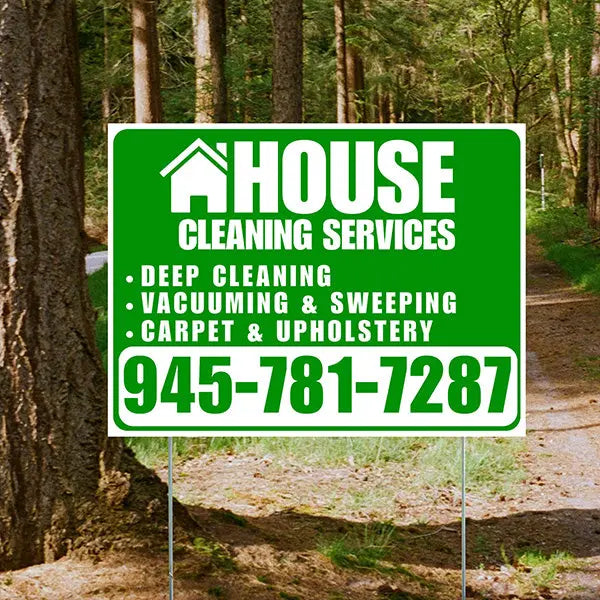 Cleaners/Maids Signs - House Cleaning Services - Deep Cleaning, Vacuuming & Sweeping, Carpet & Upholstery - Plain Green White Design YardSigns.com