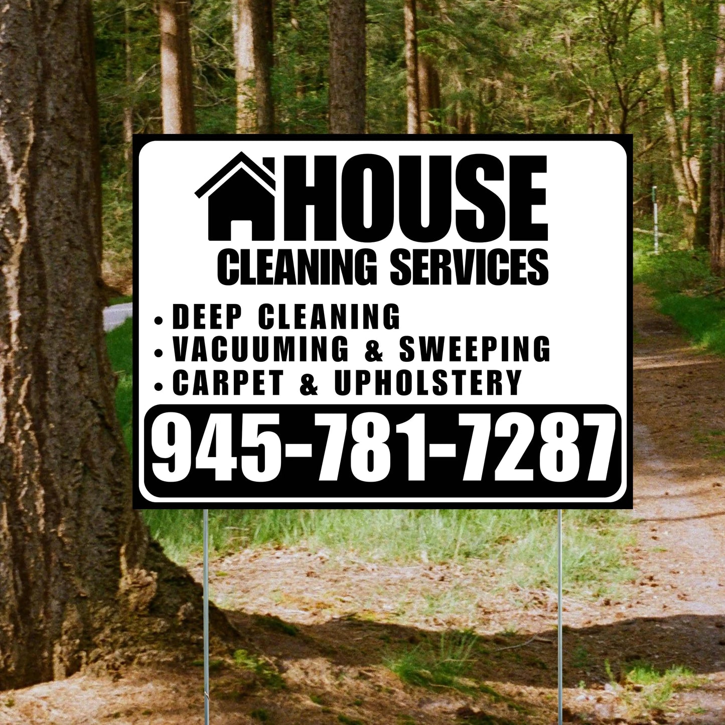 Cleaners/Maids Signs - House Cleaning Services - Deep Cleaning, Vacuuming & Sweeping, Carpet & Upholstery - Plain Black White Design YardSigns.com