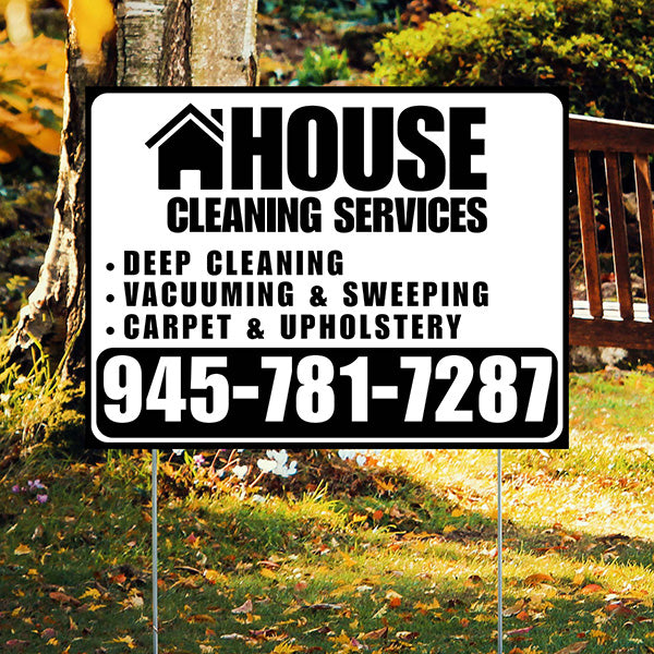 Cleaners/Maids Signs - House Cleaning Services - Deep Cleaning, Vacuuming & Sweeping, Carpet & Upholstery - Plain Black White Design