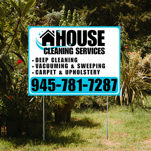 Cleaners/Maids Signs - House Cleaning Services - Deep Cleaning, Vacuuming & Sweeping, Carpet & Upholstery - Plain Aqua Blue White Design - YardSigns.com