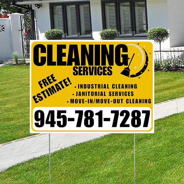 Cleaners/Maids Signs - Cleaning Services - Industrial Cleaning, Janitorial Services, Move-In/Move-Out Cleaning with Free Estimate - Plain White Mustard Gold Design - YardSigns.com