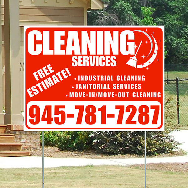 Cleaners/Maids Signs - Cleaning Services - Industrial Cleaning, Janitorial Services, Move-In/Move-Out Cleaning with Free Estimate - Plain White Chili Red Design - YardSigns.com