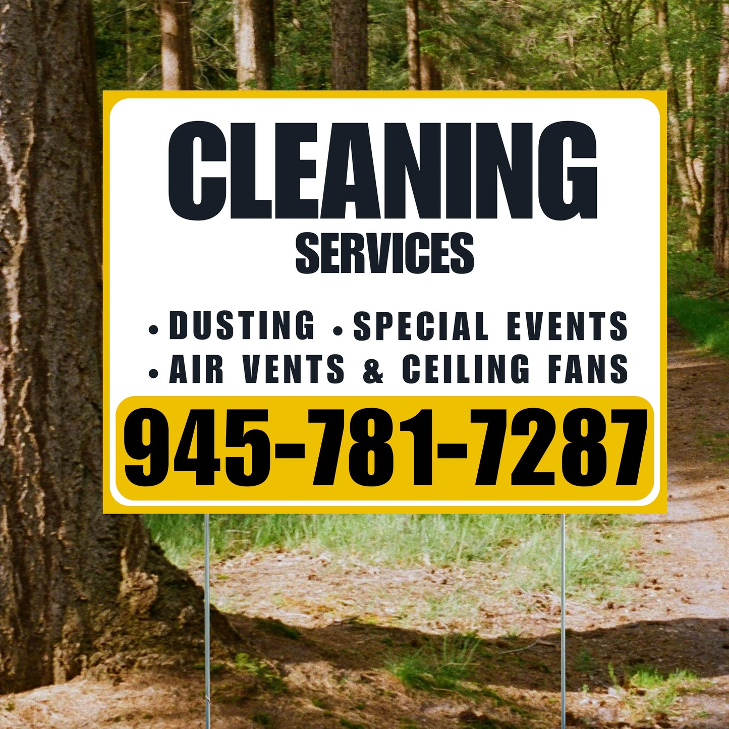 Cleaners/Maids Signs - Cleaning Services - Dusting, Special Events, Air Vents & Ceiling Fans - Plain Mustard Gold White Design YardSigns.com