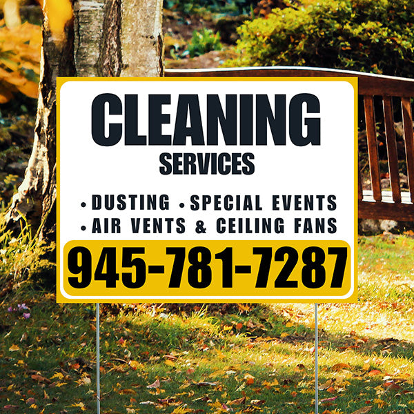 Cleaners/Maids Signs - Cleaning Services - Dusting, Special Events, Air Vents & Ceiling Fans - Plain Mustard Gold White Design - YardSigns.com