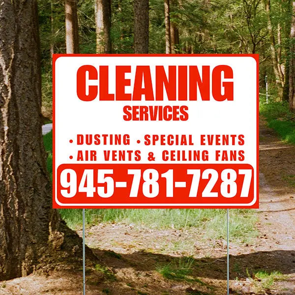 Cleaners/Maids Signs - Cleaning Services - Dusting, Special Events, Air Vents & Ceiling Fans - Plain Chili Red White Design YardSigns.com
