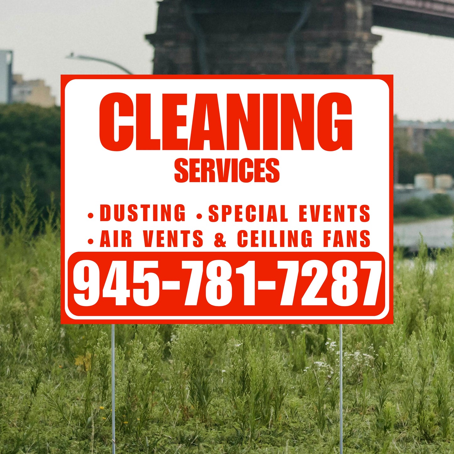 Cleaners/Maids Signs - Cleaning Services - Dusting, Special Events, Air Vents & Ceiling Fans - Plain Chili Red White Design YardSigns.com