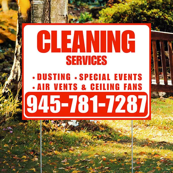 Cleaners/Maids Signs - Cleaning Services - Dusting, Special Events, Air Vents & Ceiling Fans - Plain Chili Red White Design YardSigns.com