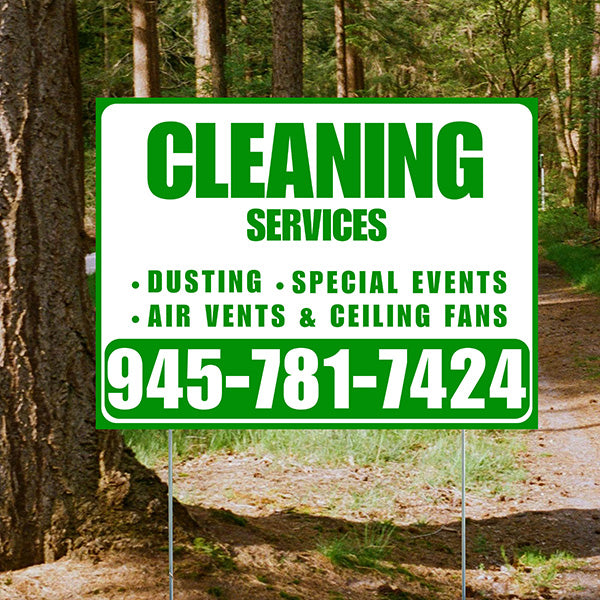 Cleaners/Maids Signs - Cleaning Services - Dusting, Special Events, Air Vents & Ceiling Fans - Plain Green White Design - YardSigns.com