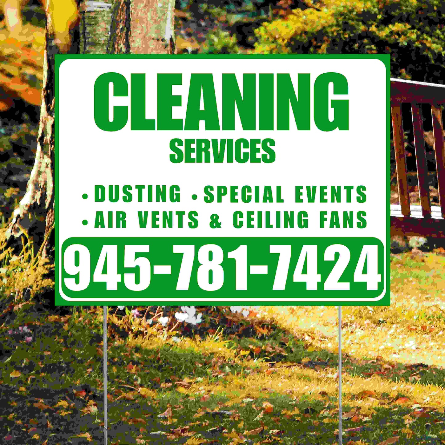 Cleaners/Maids Signs - Cleaning Services - Dusting, Special Events, Air Vents & Ceiling Fans - Plain Green White Design YardSigns.com