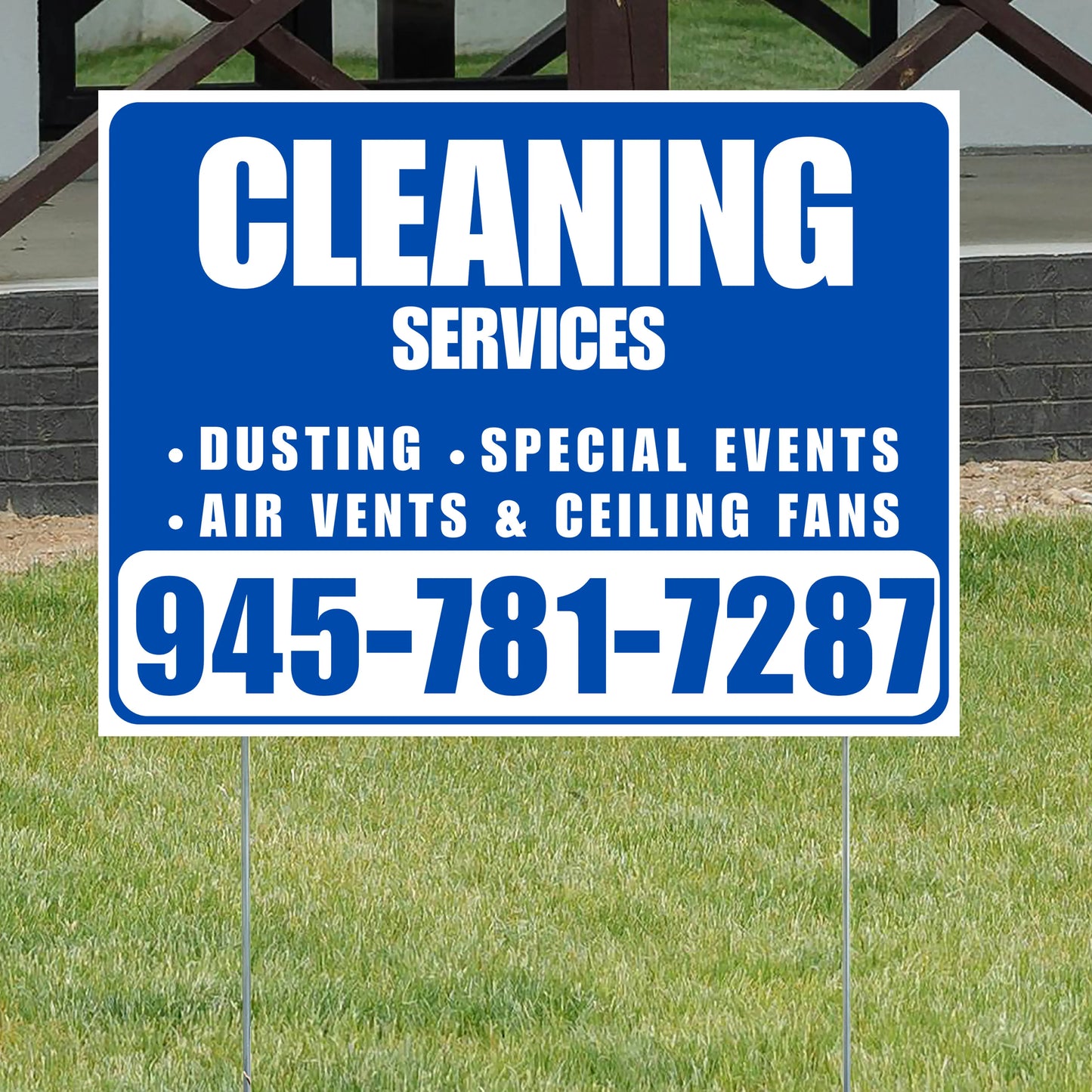 Cleaners/Maids Signs - Cleaning Services - Dusting, Special Events, Air Vents & Ceiling Fans - Plain Blue White Design YardSigns.com