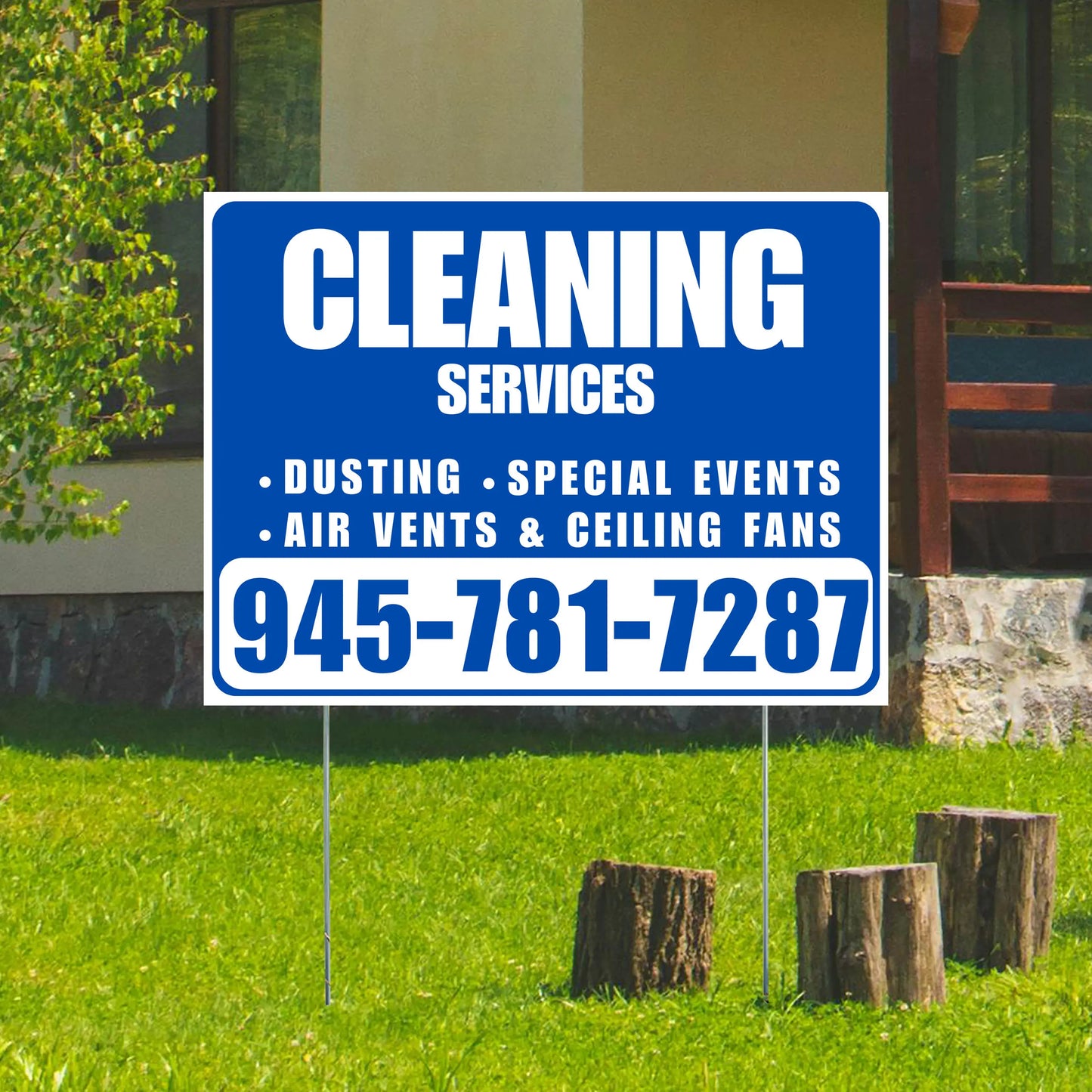 Cleaners/Maids Signs - Cleaning Services - Dusting, Special Events, Air Vents & Ceiling Fans - Plain Blue White Design YardSigns.com