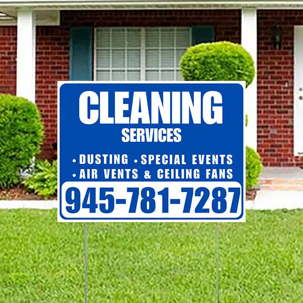 Cleaners/Maids Signs - Cleaning Services - Dusting, Special Events, Air Vents & Ceiling Fans - Plain Blue White Design YardSigns.com