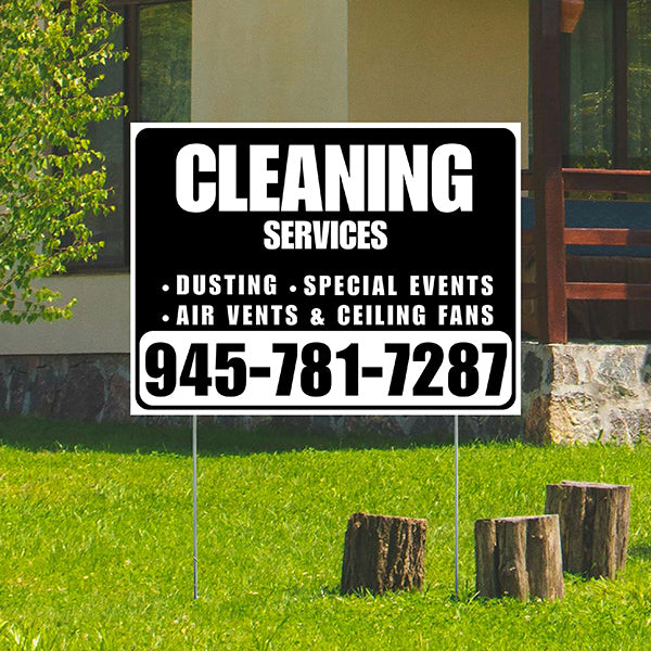 Cleaners/Maids Signs - Cleaning Services - Dusting, Special Events, Air Vents & Ceiling Fans - Plain White Black Design - YardSigns.com