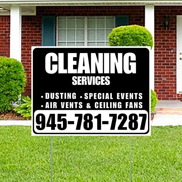 Cleaners/Maids Signs - Cleaning Services - Dusting, Special Events, Air Vents & Ceiling Fans - Plain White Black Design - YardSigns.com