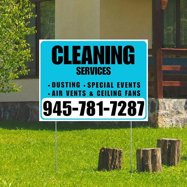 Cleaners/Maids Signs - Cleaning Services - Dusting, Special Events, Air Vents & Ceiling Fans - Plain Aqua Blue White Design YardSigns.com