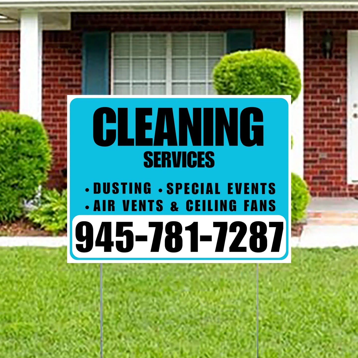 Cleaners/Maids Signs - Cleaning Services - Dusting, Special Events, Air Vents & Ceiling Fans - Plain Aqua Blue White Design YardSigns.com