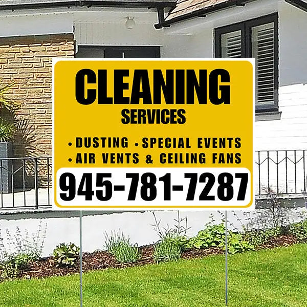Cleaners/Maids Signs - Cleaning Services - Dusting, Special Events, Air Vents & Ceiling Fans - Plain White Mustard Gold Design YardSigns.com