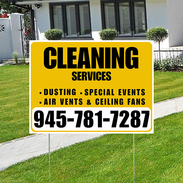Cleaners/Maids Signs - Cleaning Services - Dusting, Special Events, Air Vents & Ceiling Fans - Plain White Mustard Gold Design - YardSigns.com