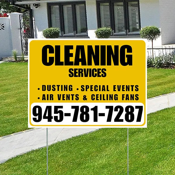 Cleaners/Maids Signs - Cleaning Services - Dusting, Special Events, Air Vents & Ceiling Fans - Plain White Mustard Gold Design YardSigns.com